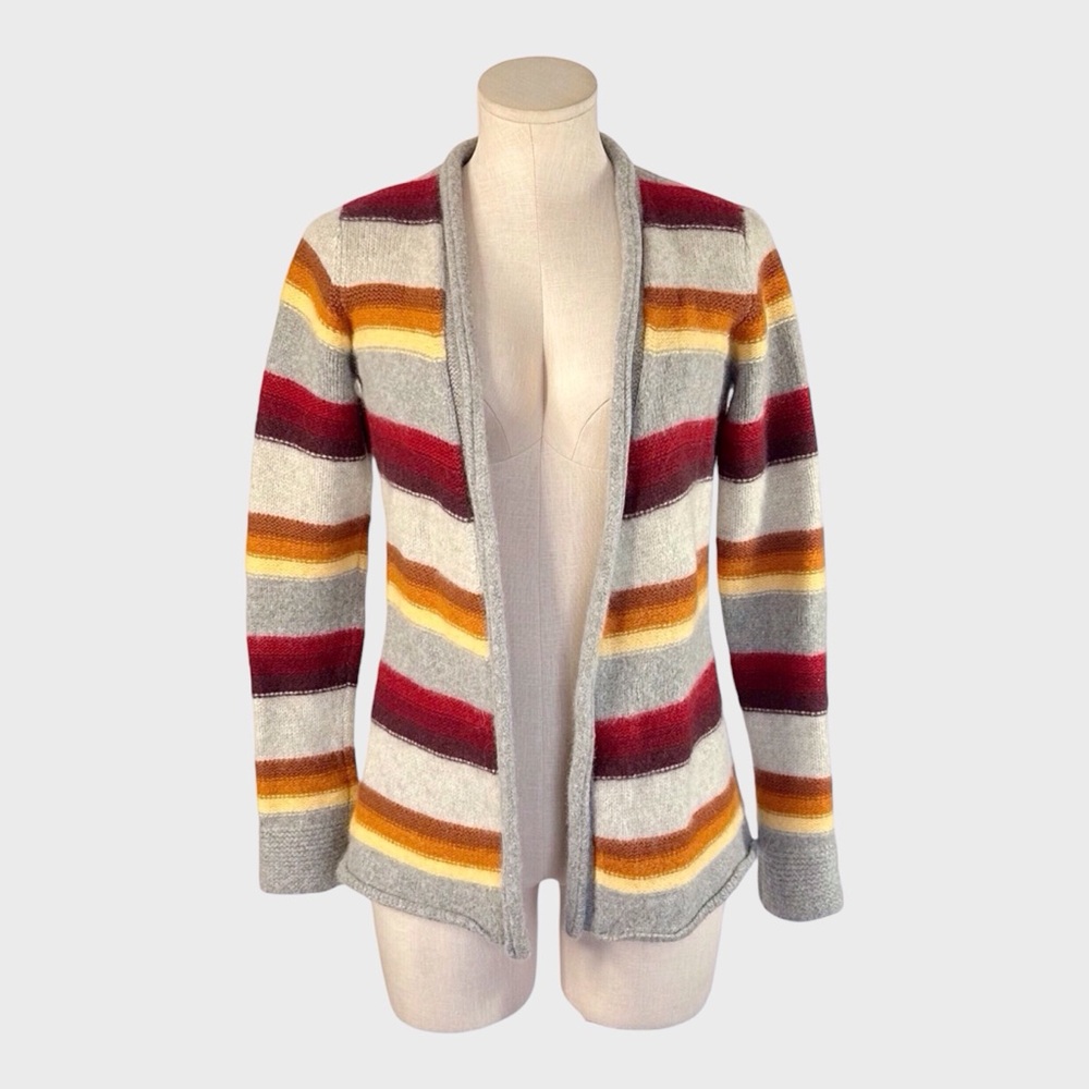 Vince Cashmere Striped Open Front Cardigan